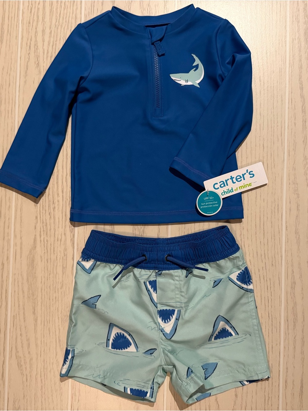 Carter’s Child of Mine Boys 12M Shark Rash Guard Swim Set‎ NWT